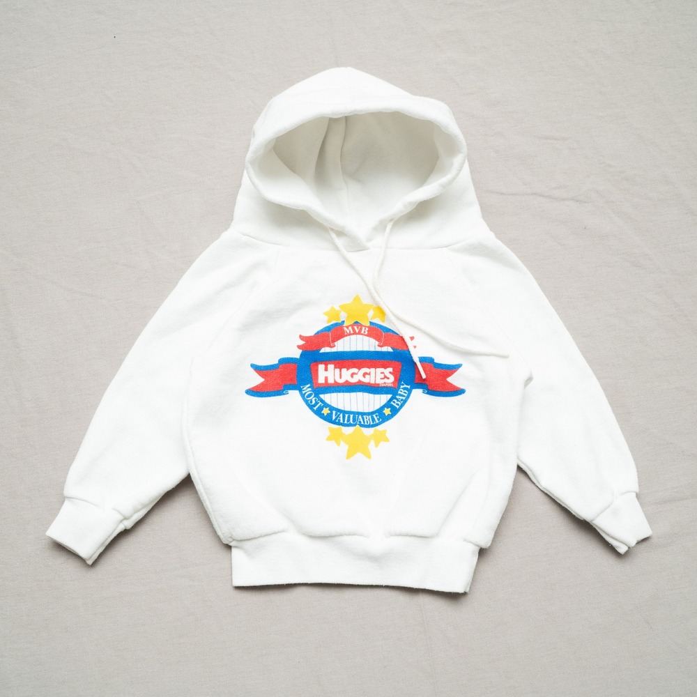 Vintage 80s Huggies‎ Most Valuable Baby White Hoodie USA Made 3T